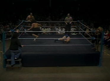 Johnny Rivera falls on his head in a match with The Wild Samoans.