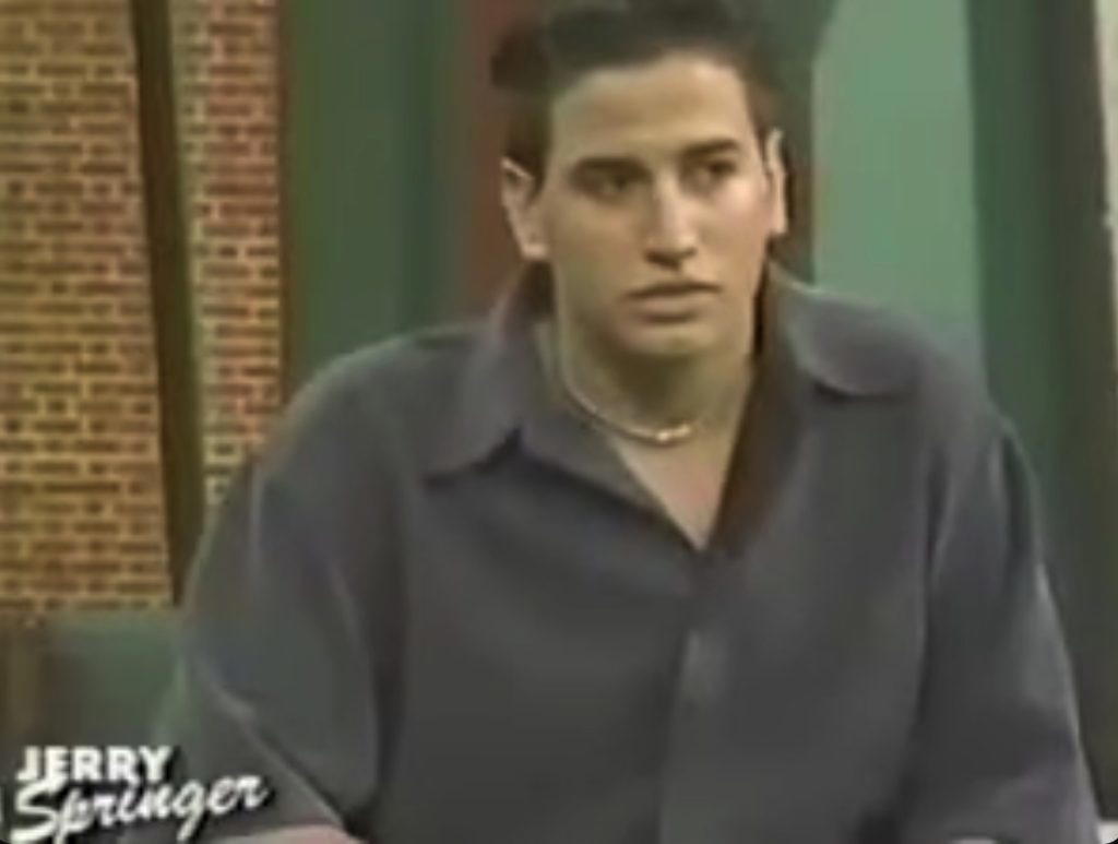 In 1999, Justin appeared on "The Jerry Springer Show" as a "Joe" whose girlfriend was sleeping with her sister.  (Photo Credit: "The Jerry Springer Show")