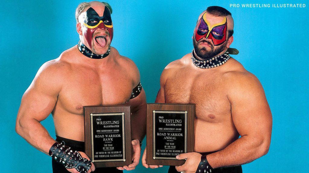 The Road Warriors have won several awards over the years including the PWI Tag Team of the Year in 1983, 1984, 1985 and 1988.  (Photo Credit: Pro Wrestling Illustrated)