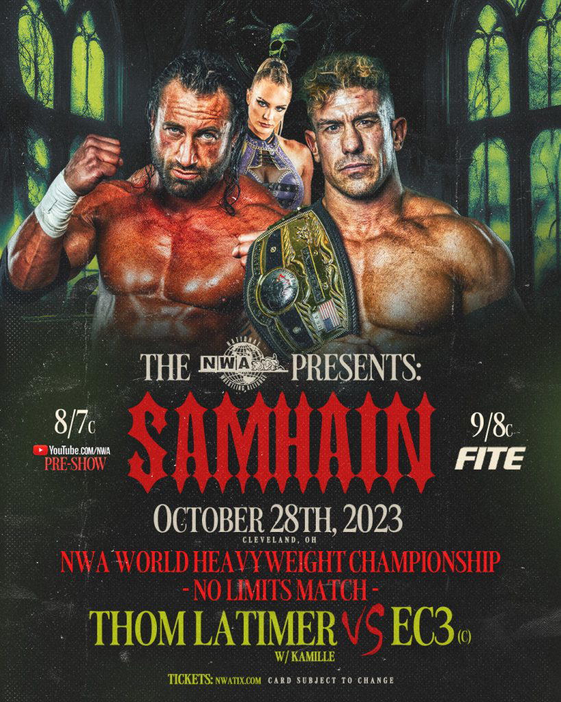 EC3 defends the NWA World Heavyweight Championship against Thom Latimer tonight at "NWA Samhain".  (Photo Credit: National Wrestling Alliance)