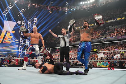 "The American Nightmare" Cody Rhodes & "Main Event" Jey Uso defeated The Judgment Day to win the Undisputed WWE Tag Team Championship at "WWE Fastlane 2023".  (Photo Credit: WWE)