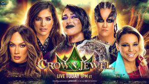 Women's World Champion: Rhea Ripley defends the title against Zoey Stark, Shayna Baszler, Raquel Rodriguez and Nia Jax in a Five-Way Match today at "WWE Crown Jewel 2023". (Photo Credit: WWE)