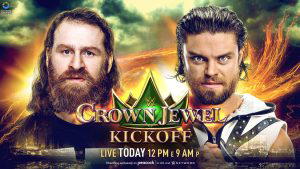 Sami Zayn wrestles JD McDonagh today at "WWE Crown Jewel 2023 Kickoff". (Photo Credit: WWE)