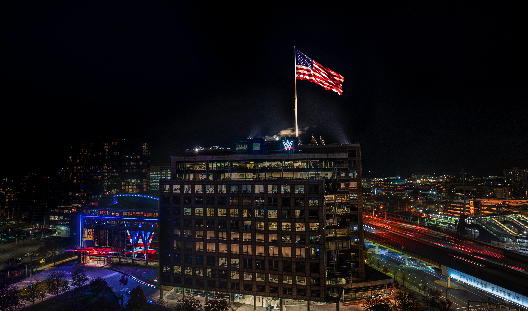 The American flag that is displayed at the top of the WWE headquarters measures 3,040 square feet at 76 feet wide and 40 feet tall.  (Photo Credit: WWE)