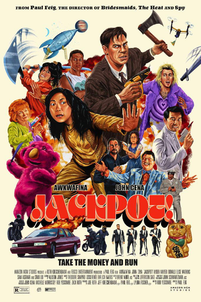 The official movie poster for "Jackpot!" starring John Cena and Awkwafina.  (Photo Credit: Amazon MGM Studios)