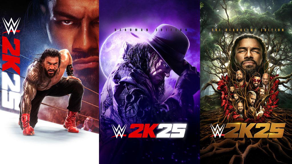 "The OTC" Roman Reigns, WWE Hall of Famer The Undertaker, and The Bloodline are the featured WWE Superstars for the three WWE 2K25 covers. (Photo Credit: 2K)