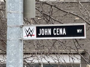 Several streets in downtown Indianapolis were renamed for the "WWE Royal Rumble 2025" weekend. This street was renamed John Cena Way.